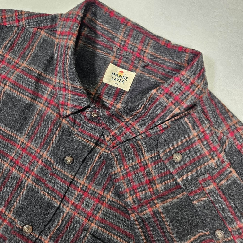 Marine Layer Shirt Mens Large Classic‎ Fit Balboa Red Plaid Long Sleeve